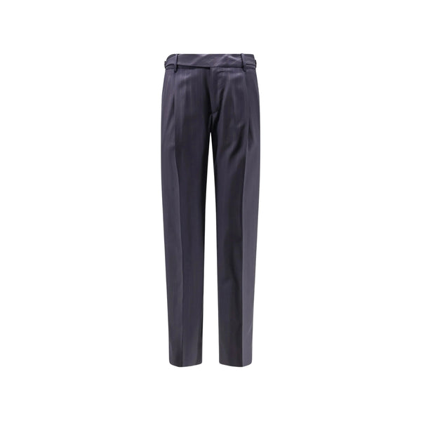 Trousers Pinstripe Black Virgin Wool Regular & Straight-leg
