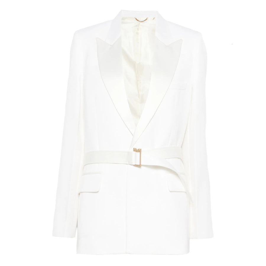 Off-White Lapel Jacket With Belt Polyester: 55. Blazers