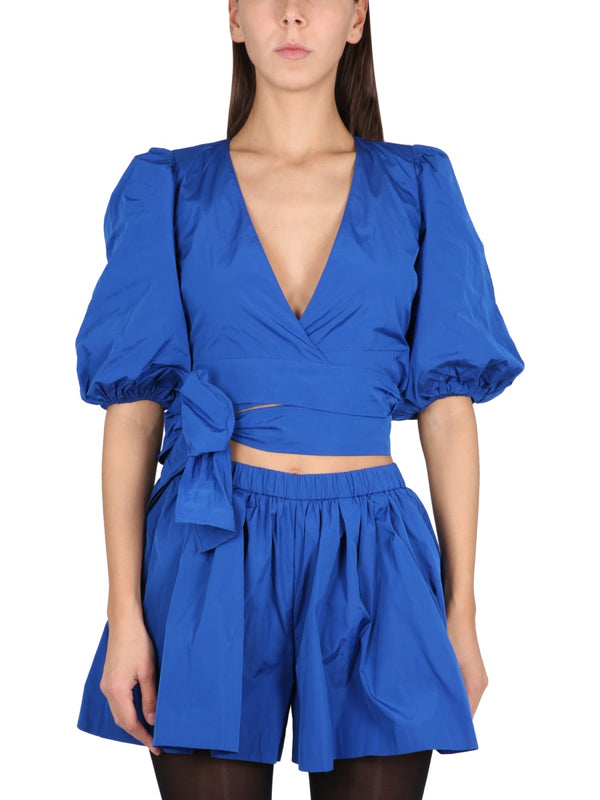 Taffeta Top Blue Polyester Tops