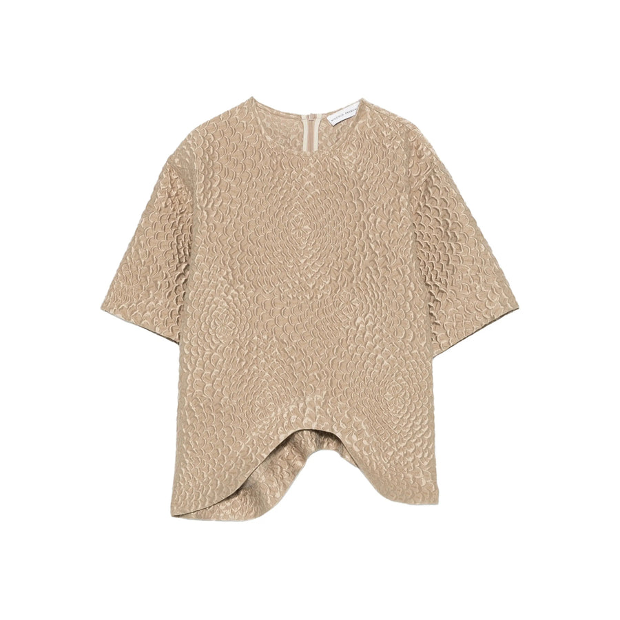 Textured Finish T-Shirt With Asymmetric Hem Neutrals Silk: 27. Blouses