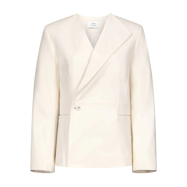 Leather Outerwear With Asymmetrical Lapel Neutrals Calf Leather: 100. Jackets