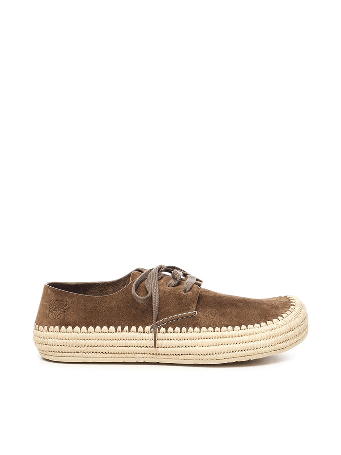 Loewe Flat shoes Taupe Gray Suede/raffia