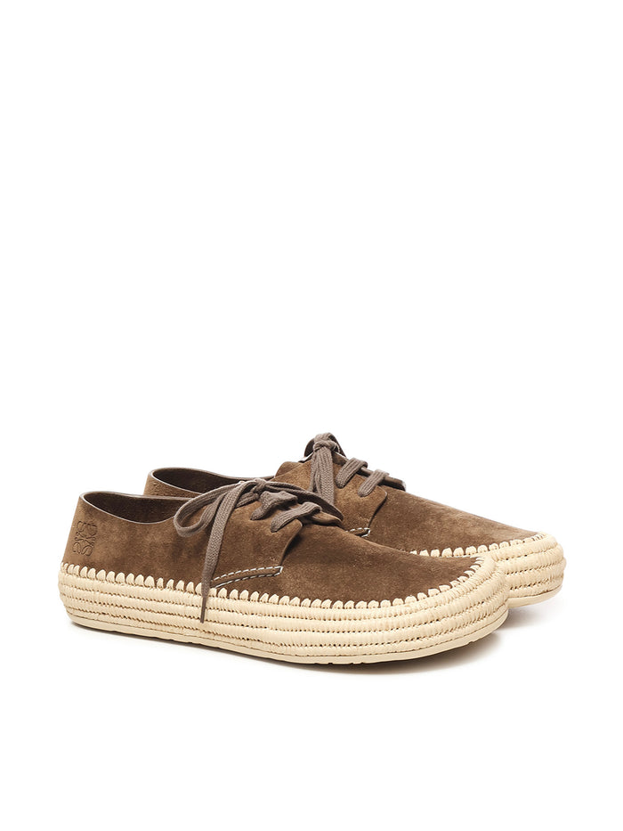 Loewe Flat shoes Taupe Gray Suede/raffia