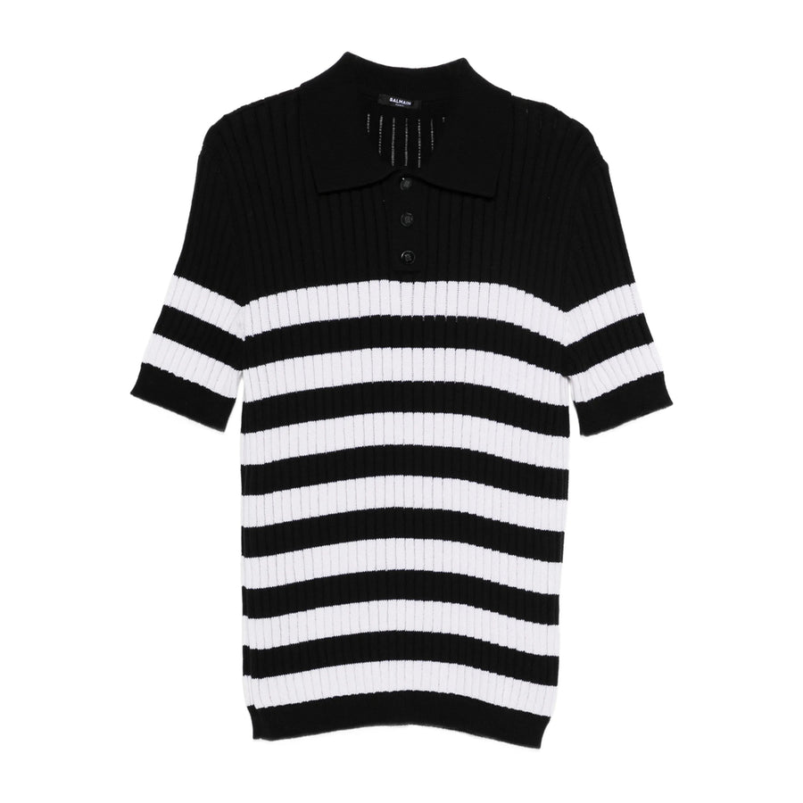 Black Striped Polo Collar Sweater Black/white Cotton: 88. Shirts