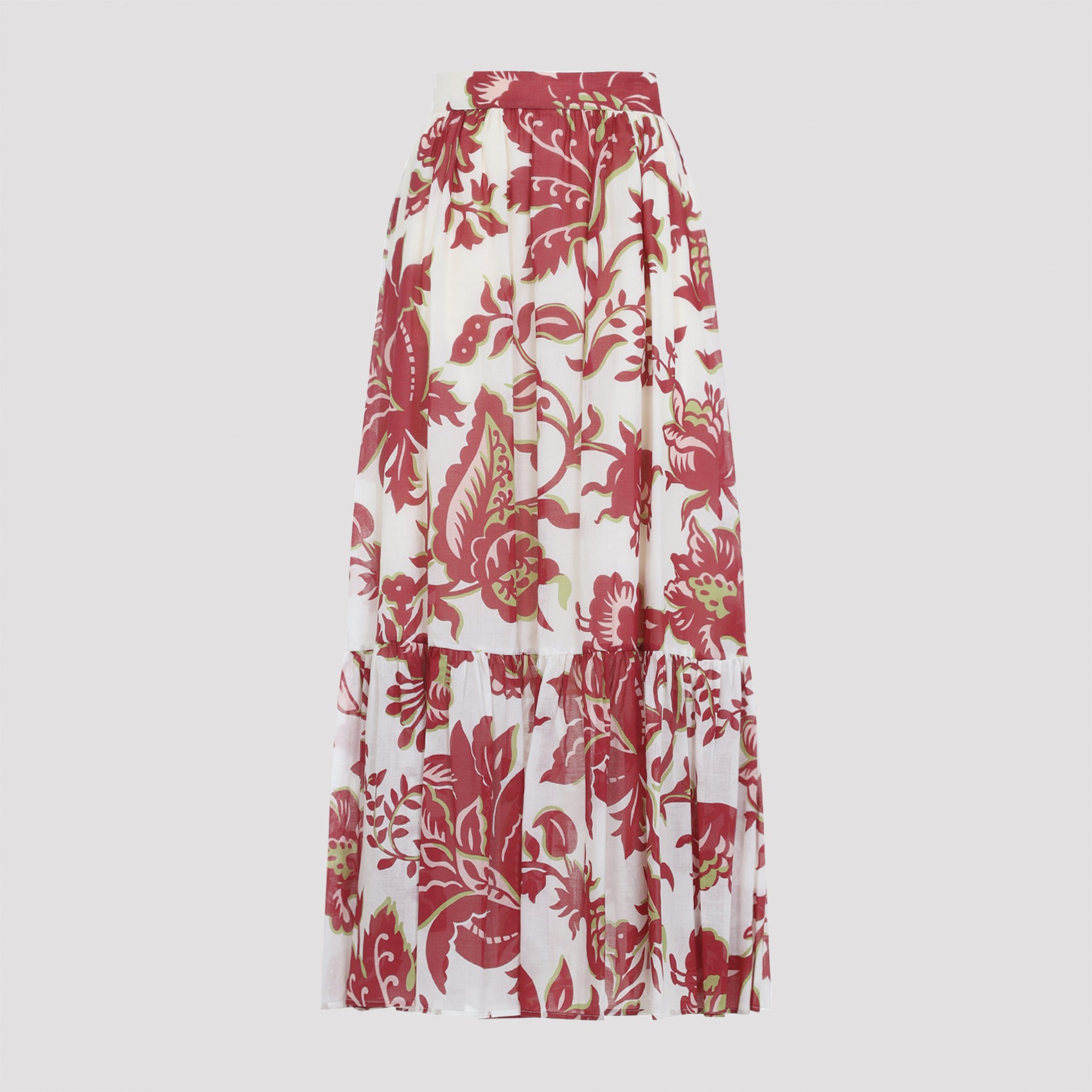 Flounce Hem Maxi Skirt White Cotton