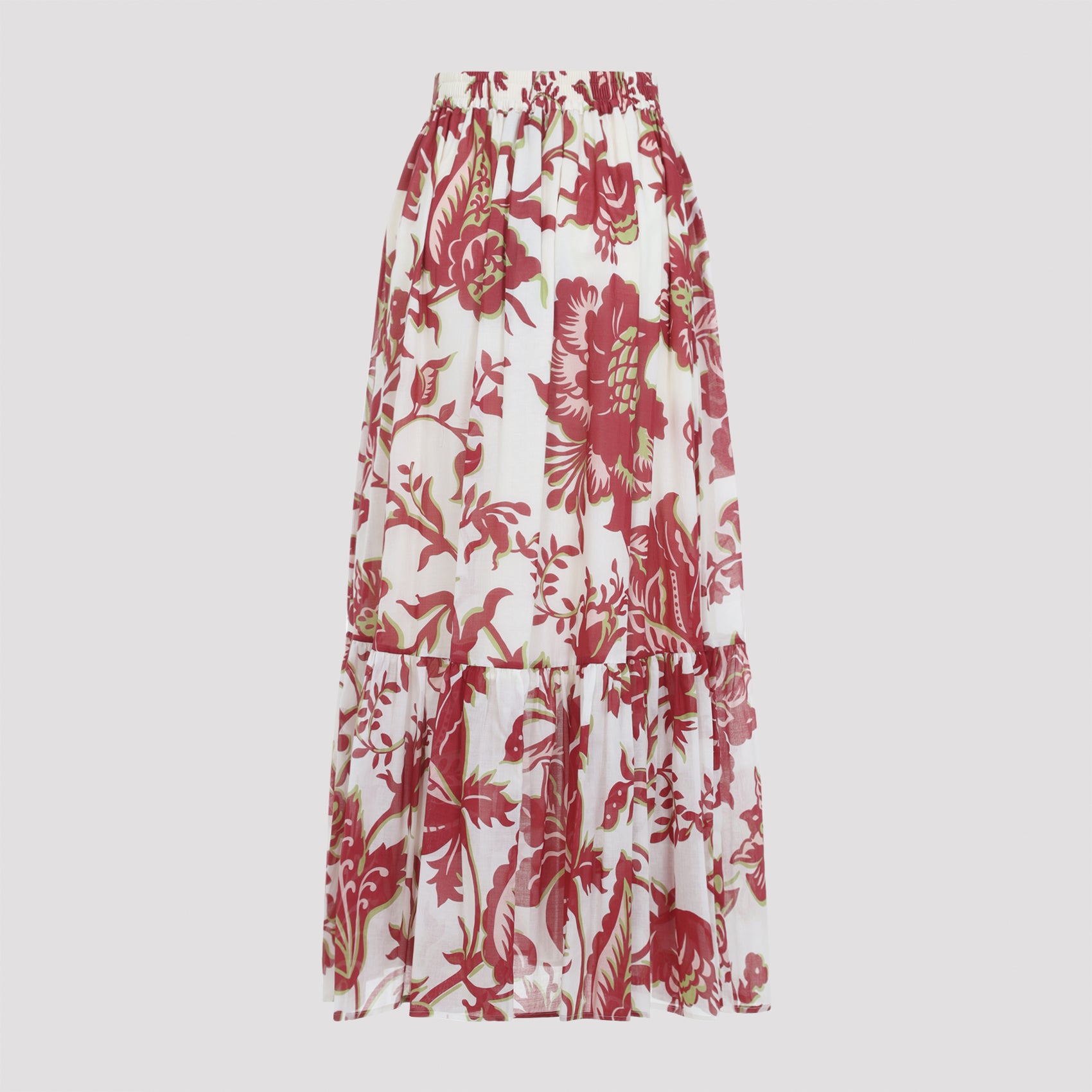 Flounce Hem Maxi Skirt White Cotton