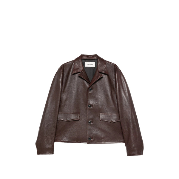Brown Notched Lapel Outerwear Lambskin: 100. Leather Jackets