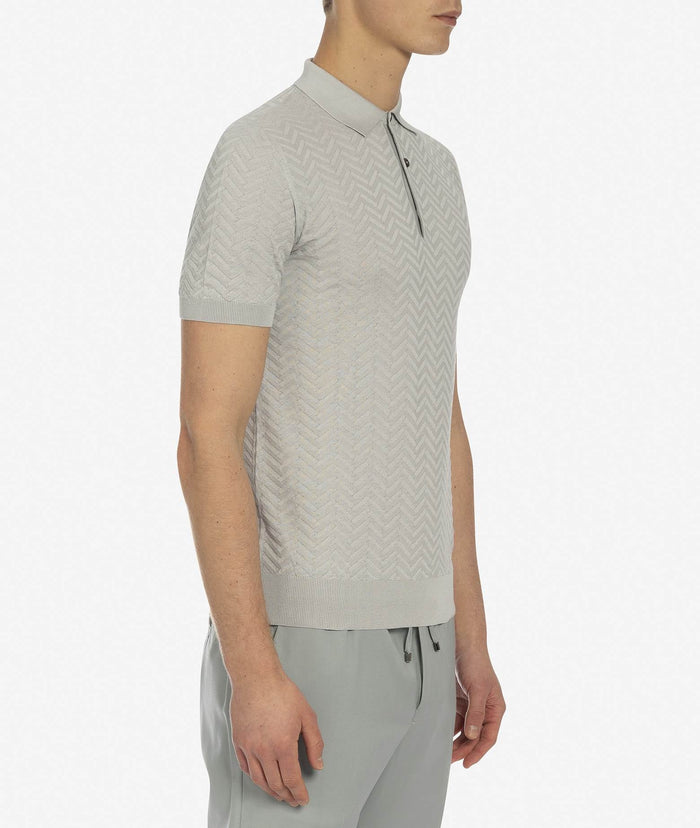 Cotton And Silk Polo Crystal Lightgray Light Knitwear