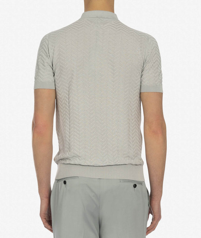 Cotton And Silk Polo Crystal Lightgray Light Knitwear