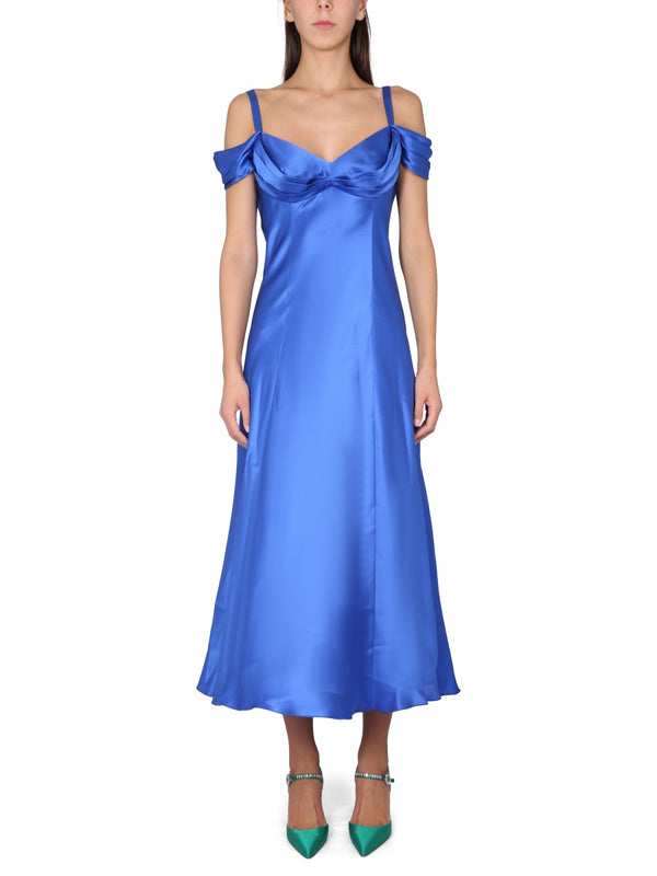Off-The-Shoulder Dress Blue Silk