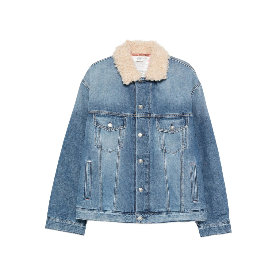 Button Fastening Shearling Collar Outerwear Blue Cotton: 100. Jacket