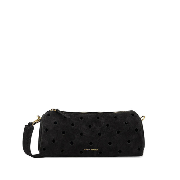 Shoulder Bag Mini Cylinder Black Calf Suede