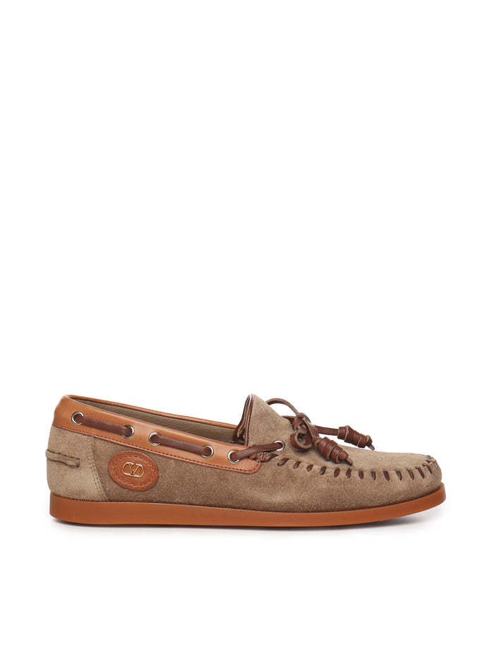 Valentino Garavani Flat Shoes Khaki, Tobacco Calfskin