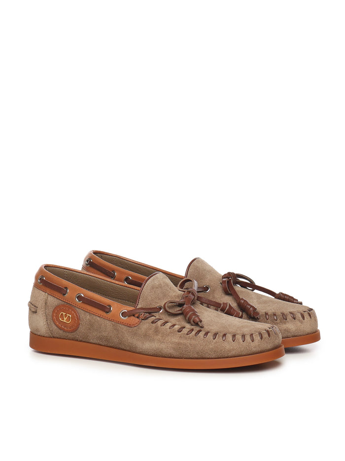 Valentino Garavani Flat Shoes Khaki, Tobacco Calfskin