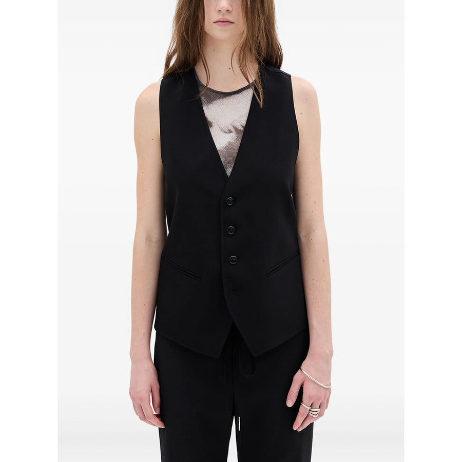 Waistcoat Black Viscose Waistcoats & Gilets