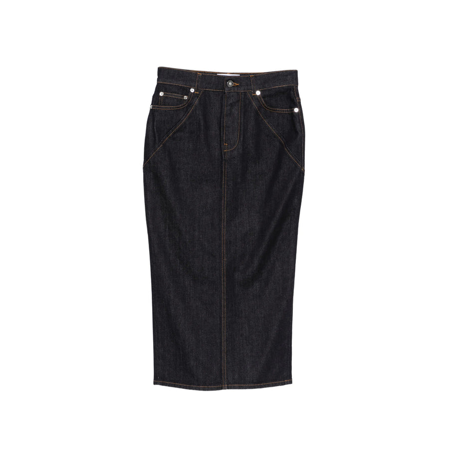 Straight Skirt Blue Cotton
