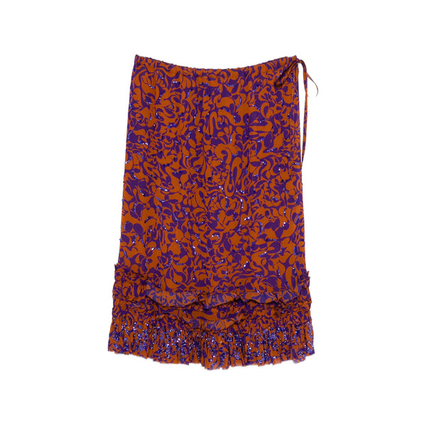 Ruffled Trim Skirt With All-Over Print Orange/purple Silk: 100. Straight