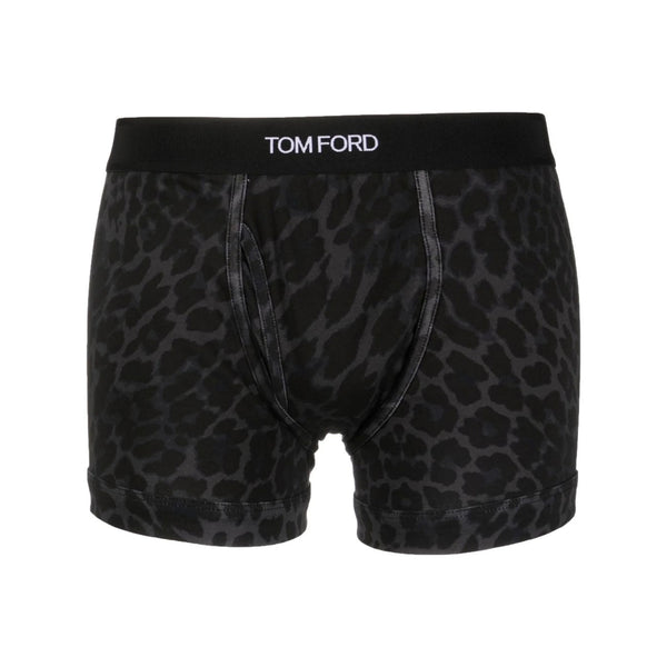 Leopard-Print Boxers With Logo Waistband Black/grey Cotton 95. Briefs &