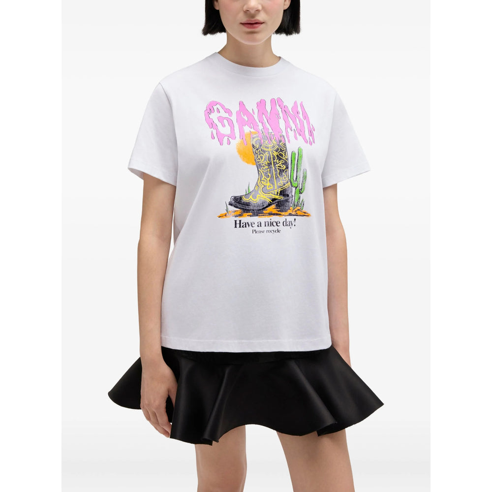 T-Shirt Ganni White Organic Cotton: T-shirts