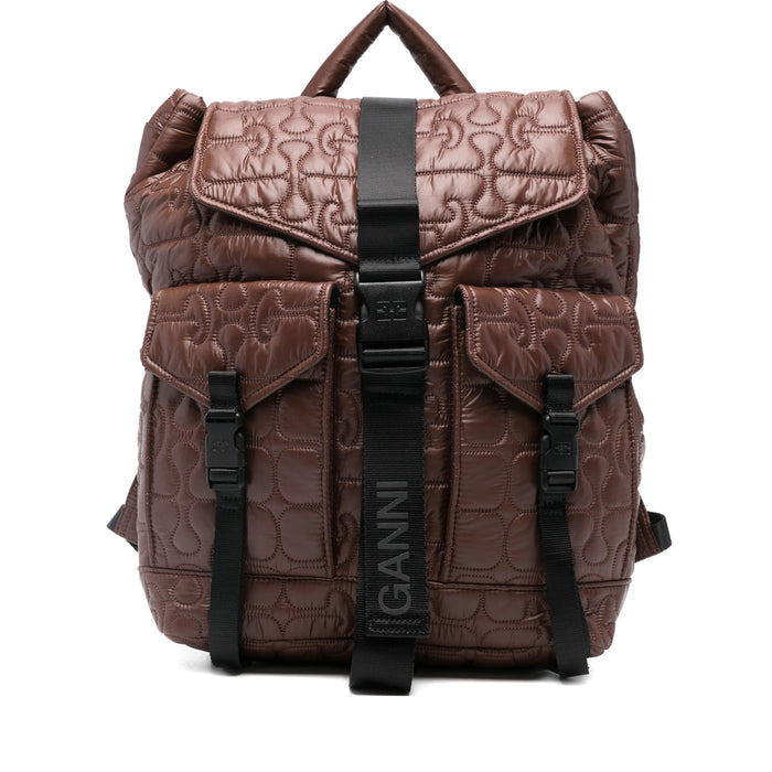 Backpack Ganni Brown Polyamide: 100. Backpacks