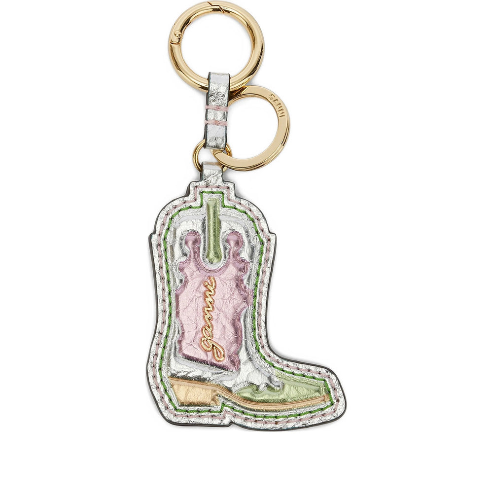Keyring Ganni Silver Calf Leather: 100. Keyrings