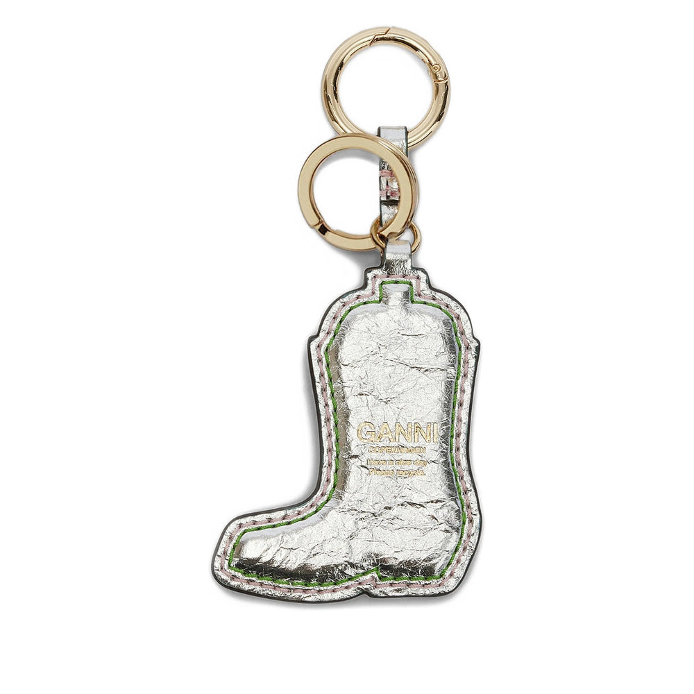 Keyring Ganni Silver Calf Leather: 100. Keyrings