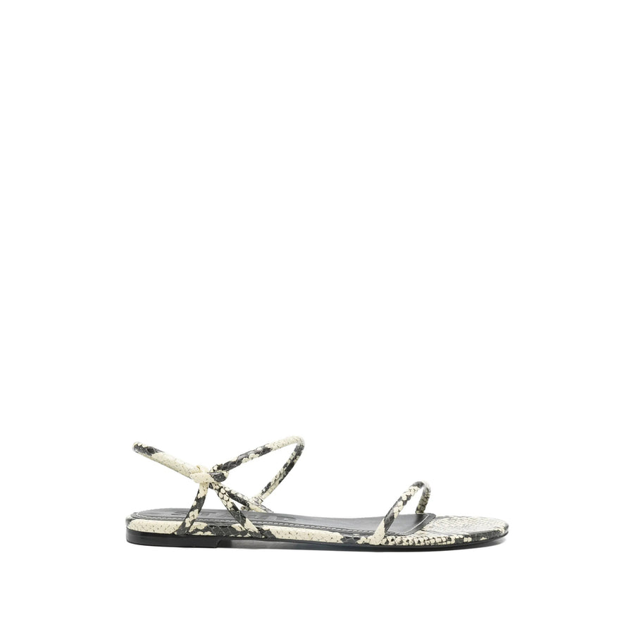Open Toe Strappy Snakeskin Print Shoes White/black Calf Leather: 100. Boot