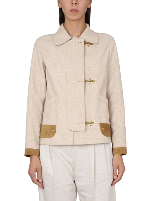 Three-Hook Jacket Beige Polyester Polyurethane