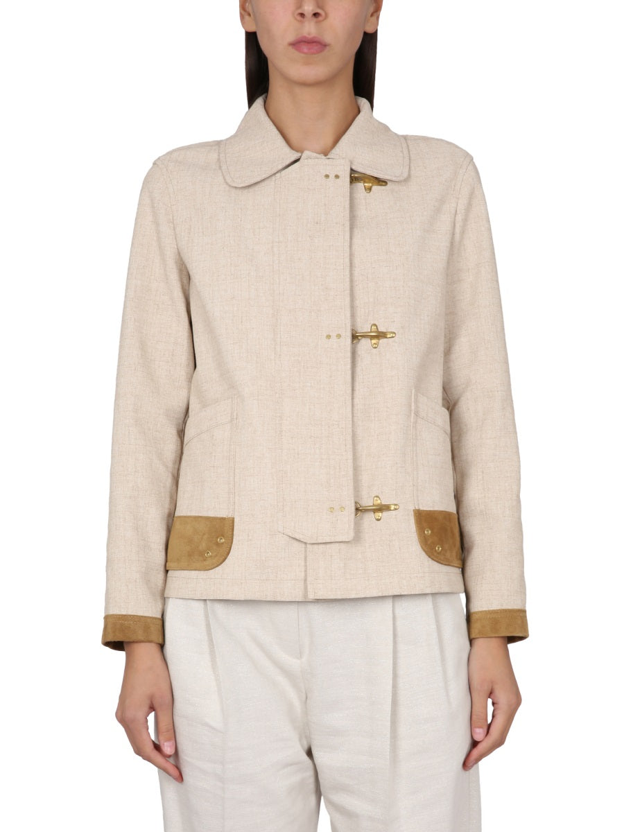 Three-Hook Jacket Beige Polyester Polyurethane