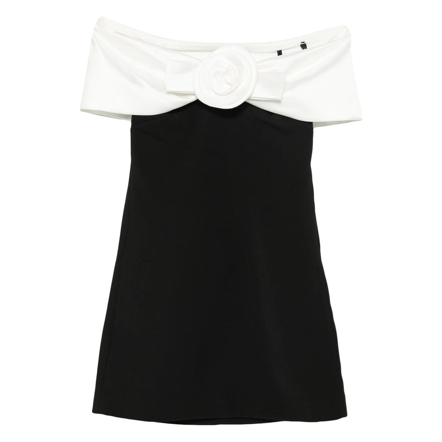 Off-Shoulder Floral Appliqué Dress Black/white Polyester: 100. Cocktail & Party