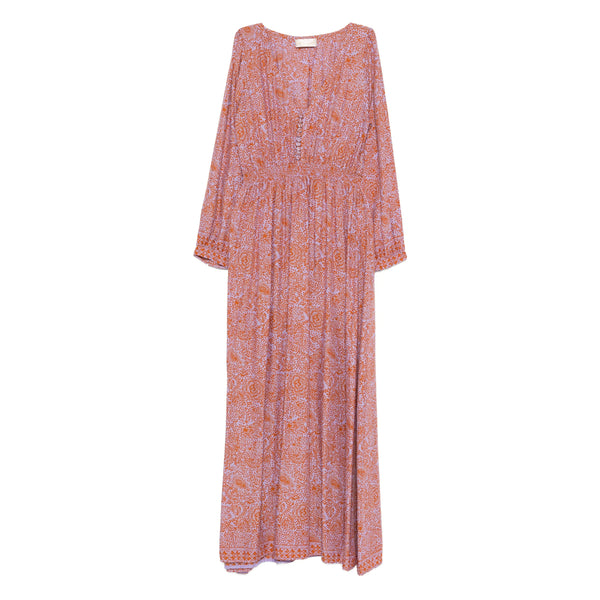 Long Sleeve Floral Print Dress Purple/red Rayon: 100. Day
