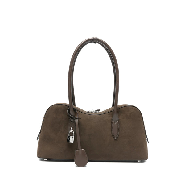 Brown Tote Bag With Silver Hardware Polyamide 100. Shoulder