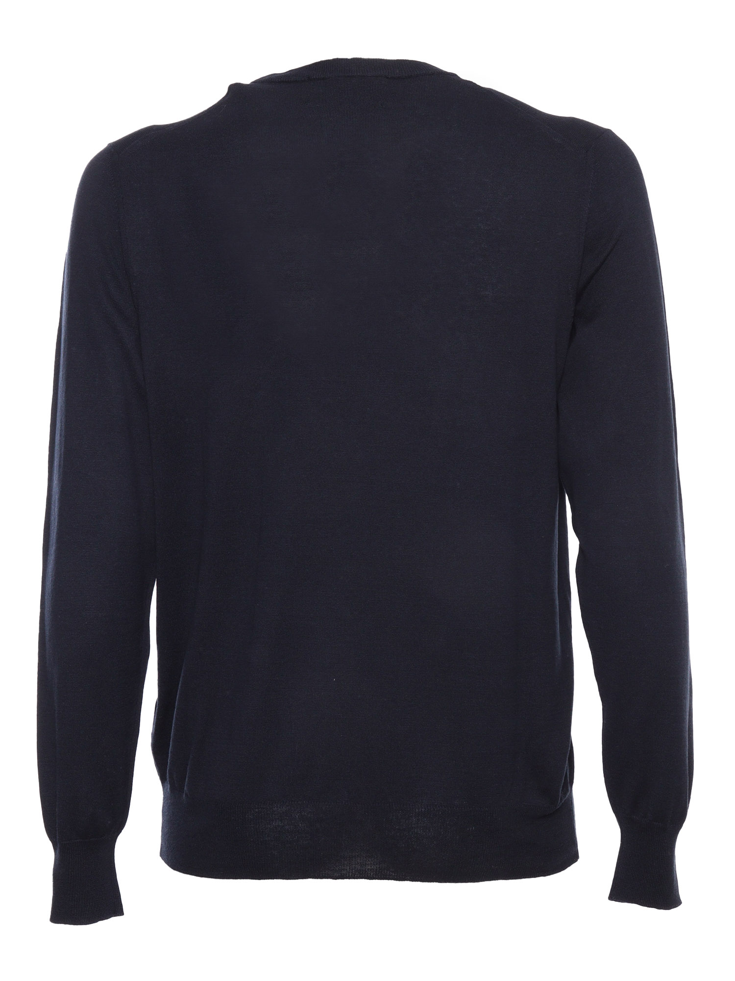 R NECK PULLOVER Blue Silk Cotton Crewneck