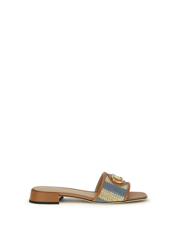 Valentino Garavani Upper: 60% viscose slide sandals in brown