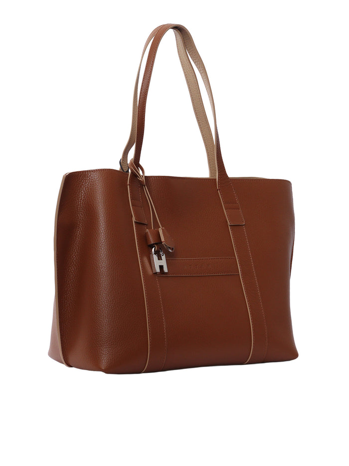 SCRIPT SHOPPING MEDIA BAG Brown Calfskin Handbag