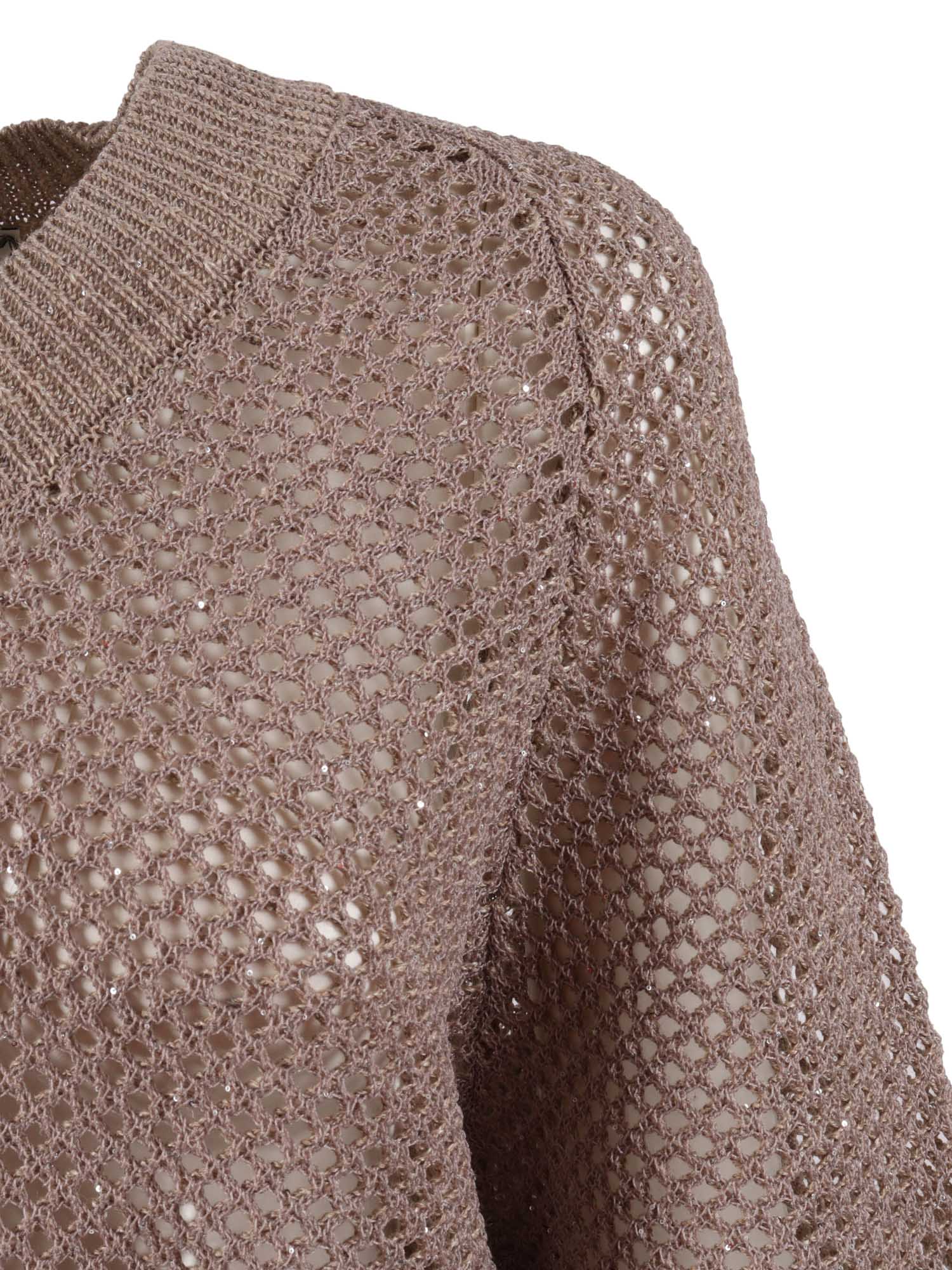 KNITTED SWEATER Brown Polyamide Linen Cotton Crewneck