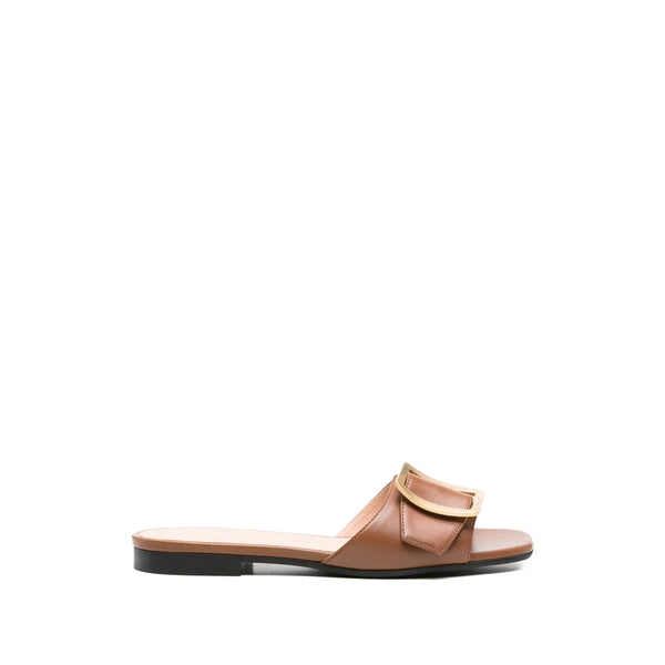 Brown Open Toe Shoes With Buckle Detail Calf Leather: 100. Boot