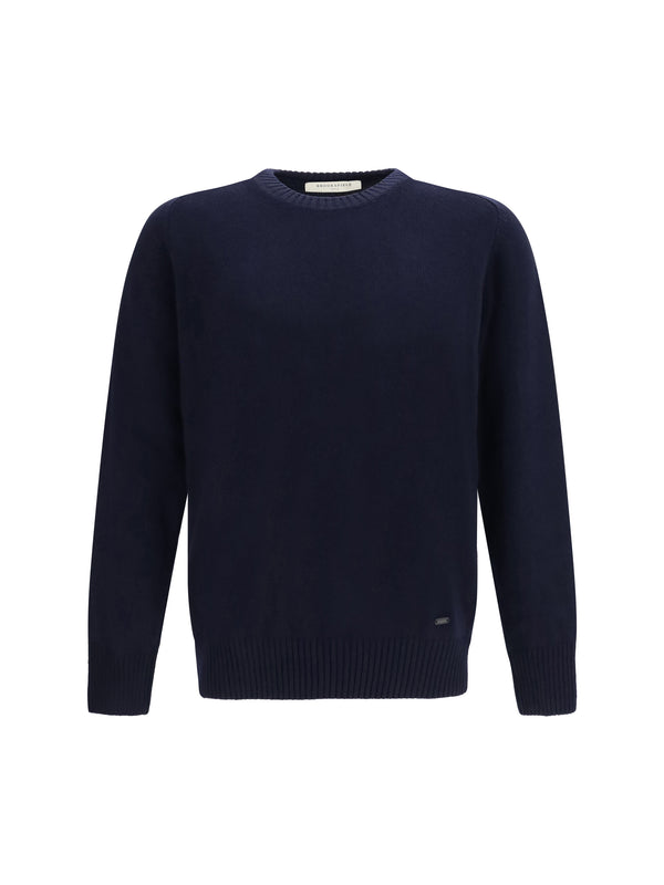 Crewneck Sweater Blu Scuro Fleece Wool Ovis Aries