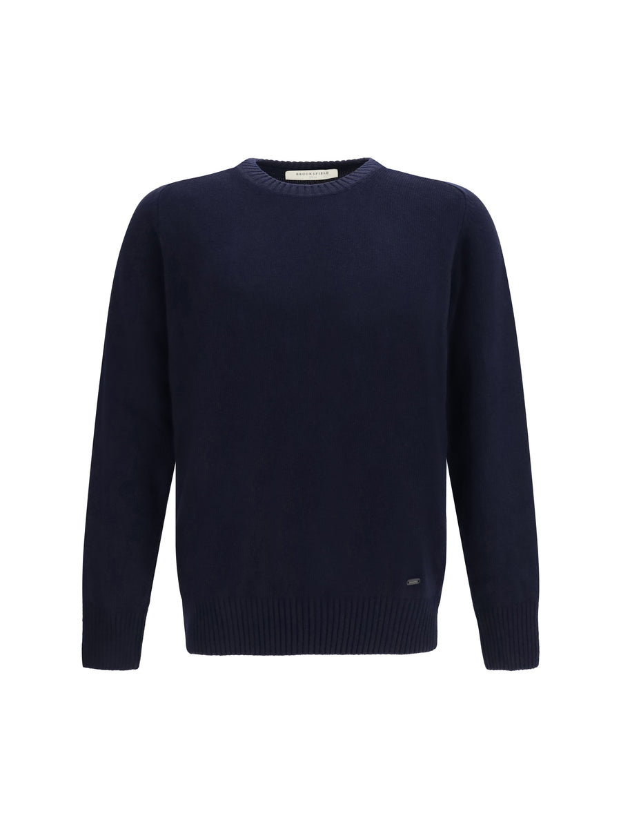 Crewneck Sweater Blu Scuro Fleece Wool Ovis Aries