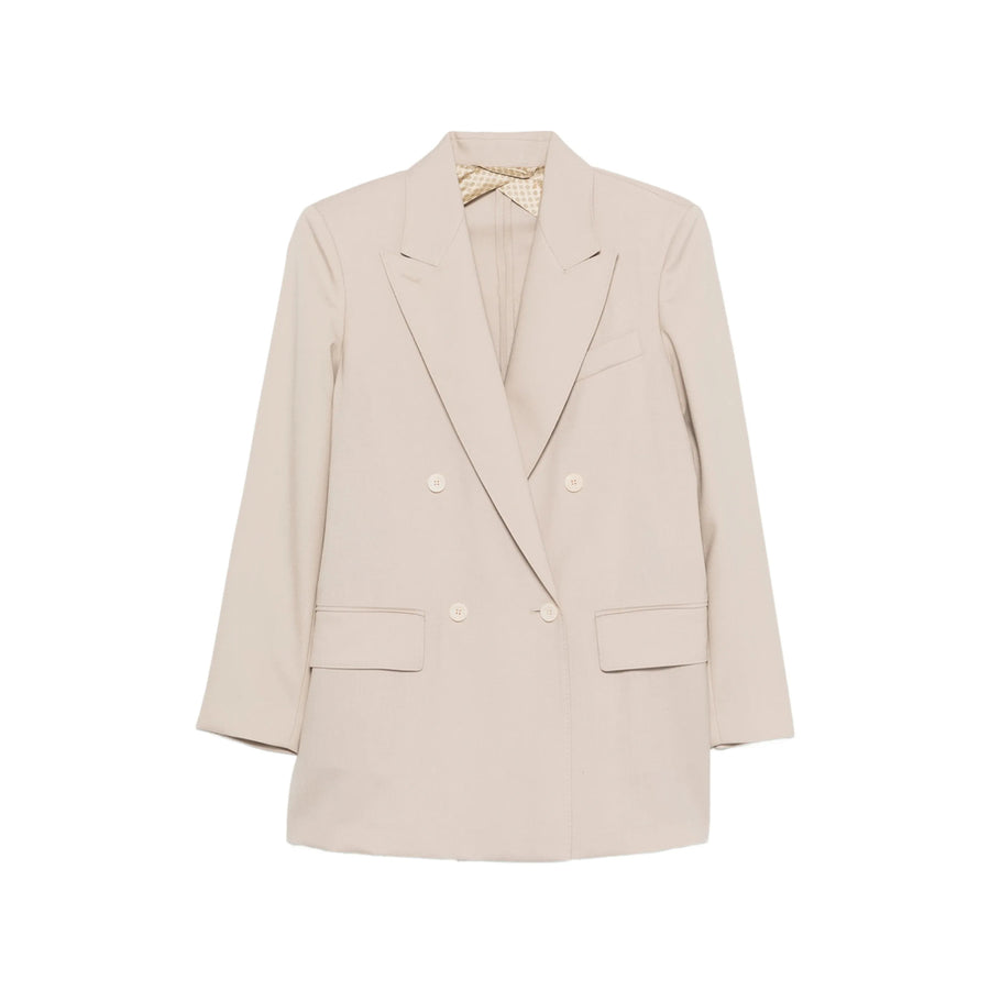 Double-Breasted Jacket Mitico Beige Neutrals Virgin Wool Fitted