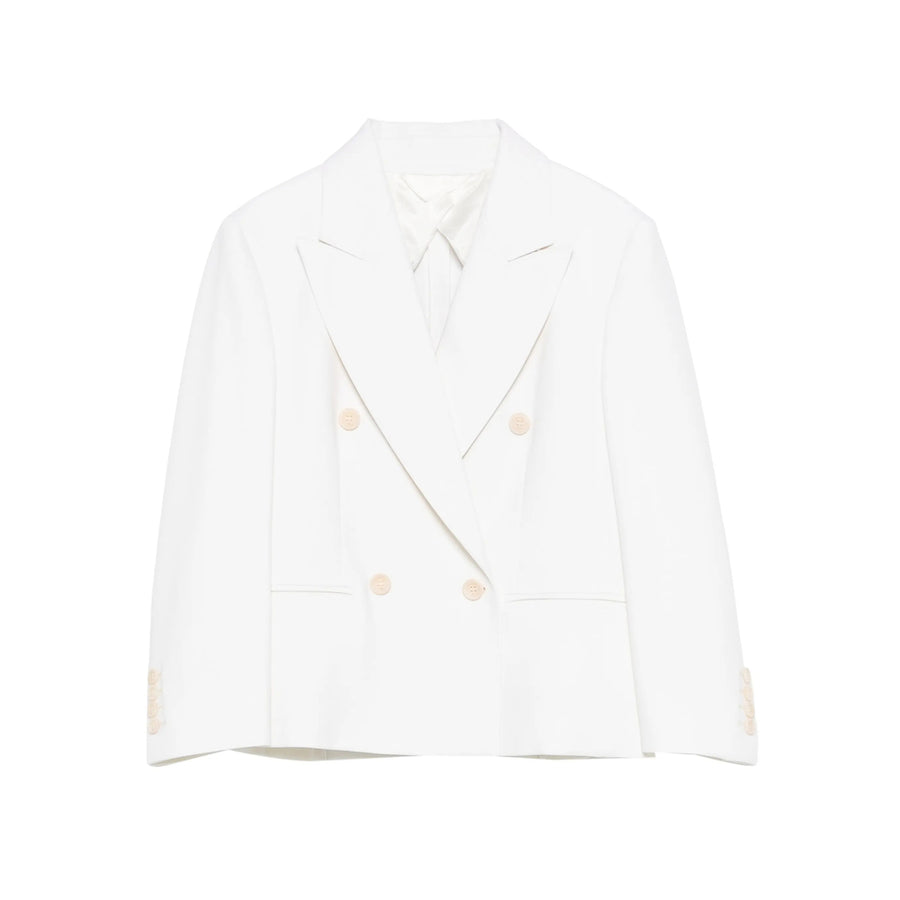 Cropped Double-Breasted Wool Jacket Neutrals Virgin
