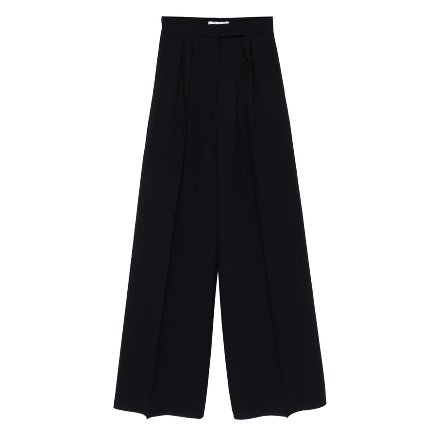 Pleated Textured Trousers Blue Polyamide