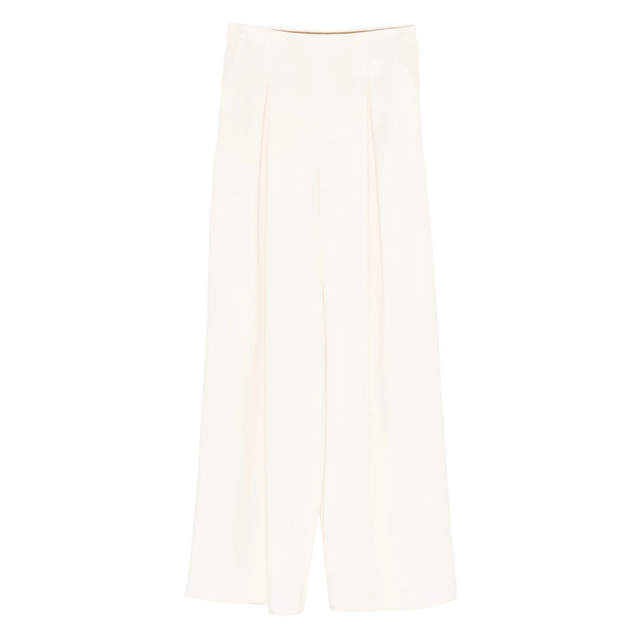 Wide-Leg Pleated Silk Trousers Neutrals