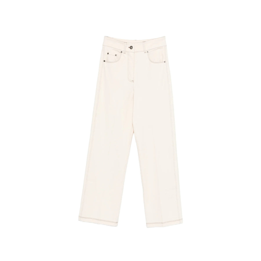 Straight Trousers With Pressed Crease Neutrals Cotton
