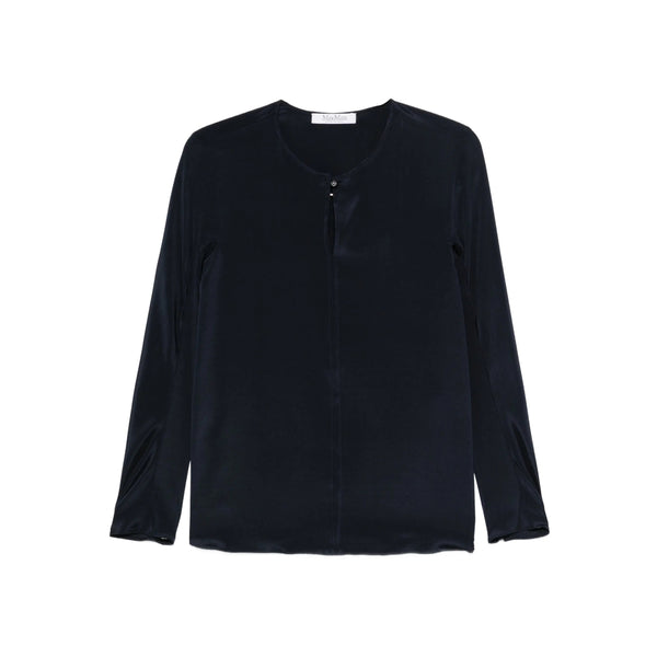 Silk Long-Sleeved Sweater Blue Blouses