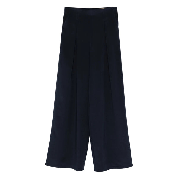 Wide-Leg Blue Silk Trousers