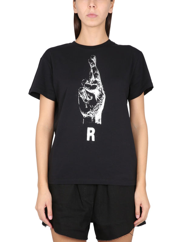 Crewneck T-Shirt With Front Logo Print Black Cotton T-shirts