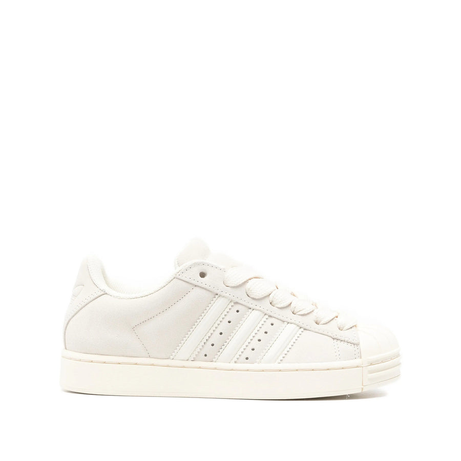 White Cream Sneakers With 3-Stripes Neutrals Calf Suede: 100. Trainers