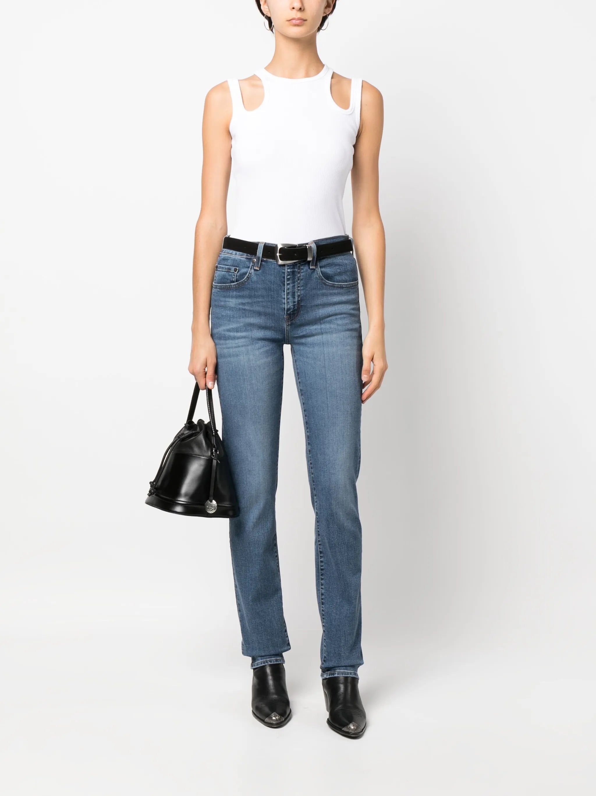 724 High Rise Straight Blue Wave Mid Jean