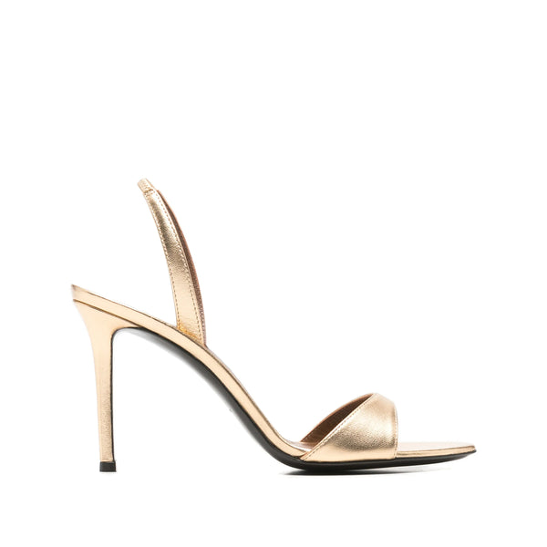 Gold-Tone High Stiletto Heel Shoes Calf Leather: 100. Sandal